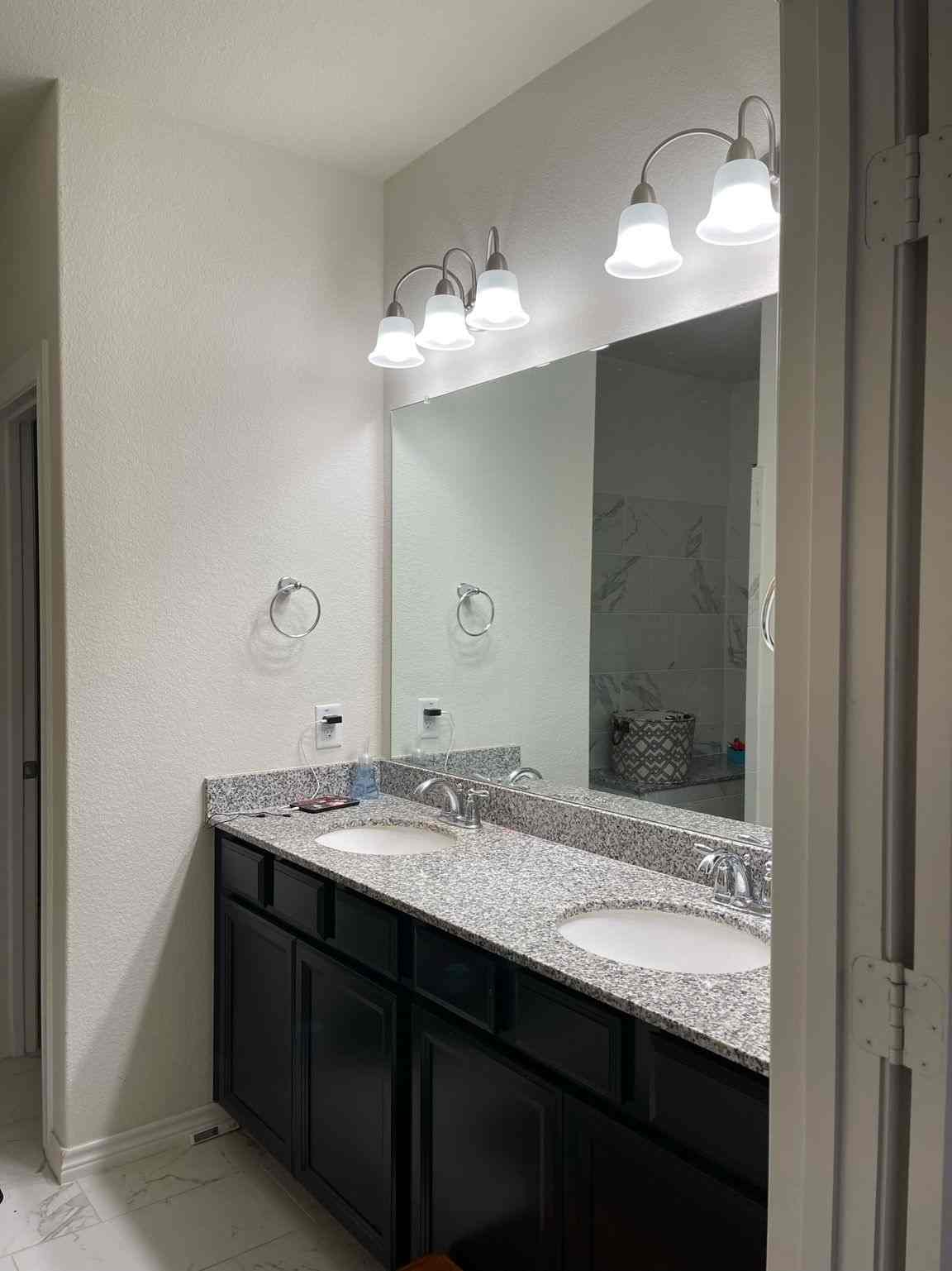 Finished double-vanity bathroom remodel